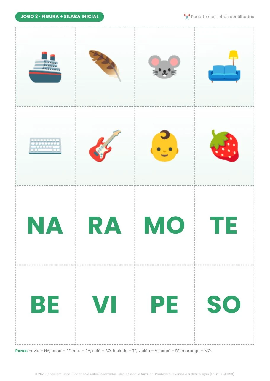 Página de amostra do bônus Jogo da memória de sílabas