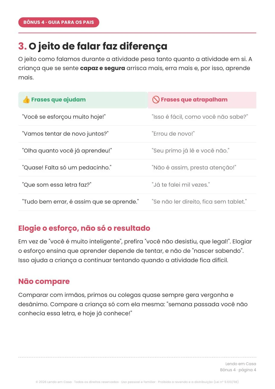 Página de amostra do bônus Guia rápido para os pais