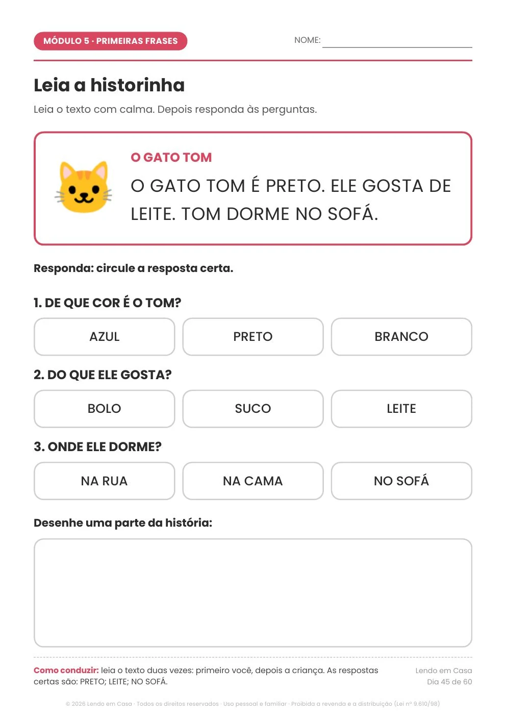 Página de atividade: Módulo 5 · historinhas com perguntas